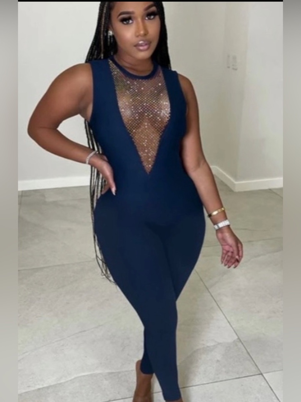 Navy Diamond Style Jumpsuit